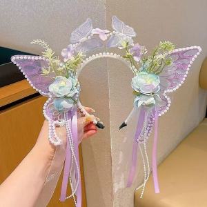 Lace Flower Hair Accessories Photo Prop Fairy Butterfly Headband Tassel Hair Decor Princess Headband for Women Girls