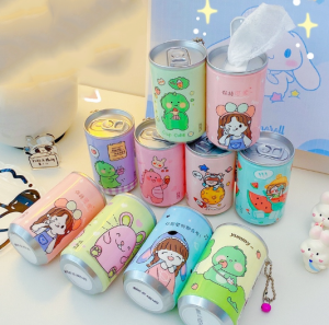 LD-C792 Tissue Basah Kaleng Mini Korea Karakter Lucu Isi 30 Lembar Sekali Pakai Portable ada Rantai
