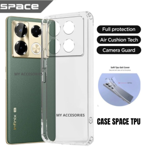 SPACE TPU Silicone Clear/Black Smoke INFINIX NOTE 40 40PRO 40Pro+ Plus 5G Softcase Silikon Bening Transparent Hitam Casing Acrylic Fuze Kesing Pelindung Belakang Jamur Soft Airbag Protect Kamera Lens Karet Kondom Hp Pro 2024 Tebal Murah
