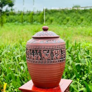Hũ Chum Đựng Gạo Gốm Bát Tràng Nổi Trống Đồng Hàng Dầy Loại 1