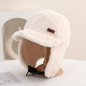 DAWEIF Thickened Winter Hat Windproof Warm Faux Fur Hat Casual Velvet Lining Earflaps Hat For Women