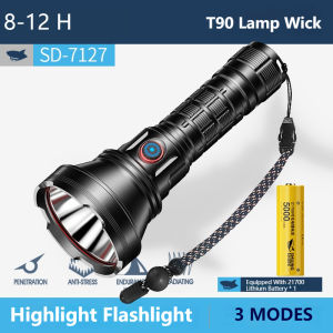 Nụ cười cá mập đèn pin ban đầu sd7127super Đèn pin sáng ánh sáng rechargable LED USB sạc nhanh đi bộ cắm trại câu cá T90 lumen cao