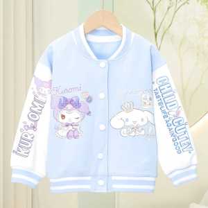 Jaket Varsity Anak Kekinian Jaket Baseball Model Kancing MELODY KUROMI CINNAMOROLLE Atasan Cewek Cowok Fashion Terkini Model Korean Style Baju Hangat Fashionable Jaket Casual Polos Pakain Musim Dingin S M L XL XXL Jaket Polos baby blue baby lilac
