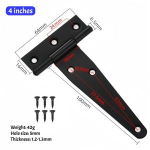 4pcs T-Shaped Hinge Triangle Hinge 4/6 Inch Gate Strap Hinge Door Barn Gates Hinges Black Wrought