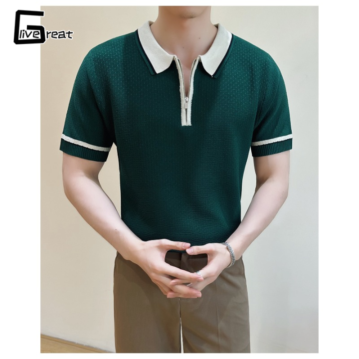 LIVE GREAT เสื้อโปโลผู้ชายฤดูร้อน新款设计感潮流时尚标准版型 | Lazada.co.th