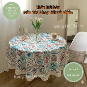 [110*160cm] Khăn trải bàn vải bố VIỀN REN họa tiết trà coffee phong cách Nhật Bản nhẹ nhàng vintage [T030]