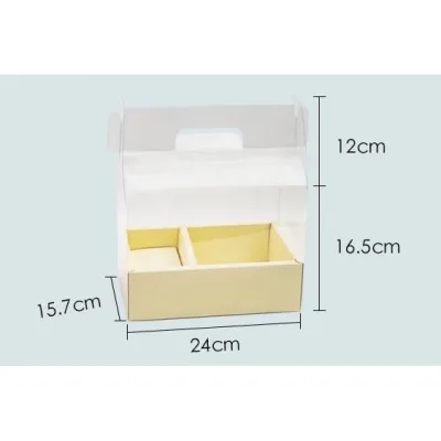 [5 PCS] Transparent Acetate Flower Mini Cake Gift Gable Box With Divider Handle Mothers Day