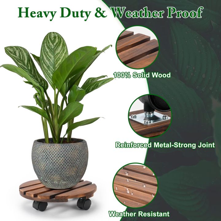 【SG Dliver】Flowerpot base Wooden Movable Plant Flower Pot Stand with