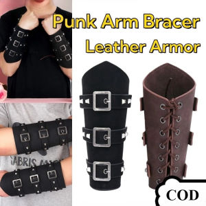 Punk Mens Wide Leather & Wax Rope Knight Bracers Vintage Wrist Guard for Parties and Festivals Costume Accessories
