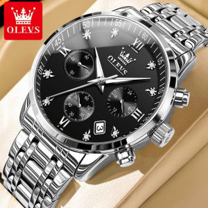 OLEVS Jam Tangan Pria dewasa 2024 Terbaru Original Multifungsi Luminous Fashion Fase Bulan Analog ChronographStainless Steel Jam Tangan Cowok