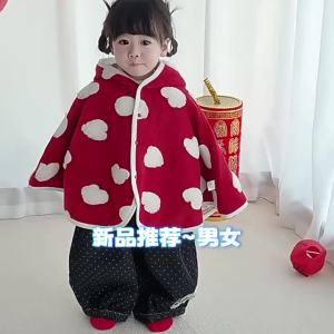 Baby cape and cloak for autumn and winter outings plush and thickened New Year red childrens winter shawl coat