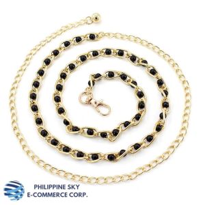 SKY E-COMMERCE CO.Ltd COD H-41# Women Faux Pearl Metal Thin Waist Chain Belt Bead Tie Waistband Strap Fashion