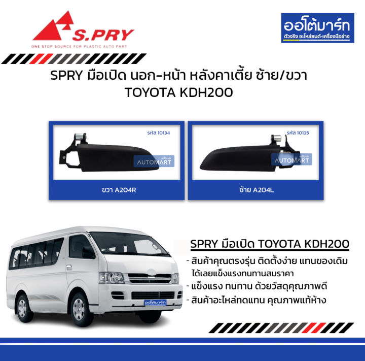 มือเปิดประตูรถ Toyota KDH200 ด้านนอกบานหน้า ฝั่งซ้าย/ฝั่งขวา หลังคา ...