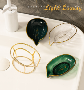 Luxury Nordic Style Soap Holder With Metal Base/Easy To Drain Water Soap Dispenser Set/Soap Dish Sink Bath Shower Plate Drain Water Bathroom Washbasin Rack
