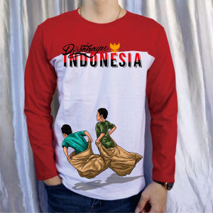KAOS PREMIUM 28S/KAOS MERAH PUTIH KOAS 17 AGUSTUS 45/HUT 80/TANGAN PANJANG /LONCAT KARUNG