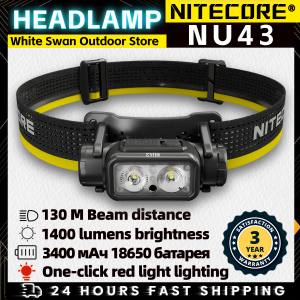 NITECORE NU43 1400Lumens Rechargeable Headlamp Battery Built-in 3400mAh Beam color White+Red Light