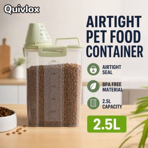 Airtight Pet Food Storage Container Transparent Moisture Proof Dog Cat Food Barrel With Measuring Cup For Home Travel Daily Use
