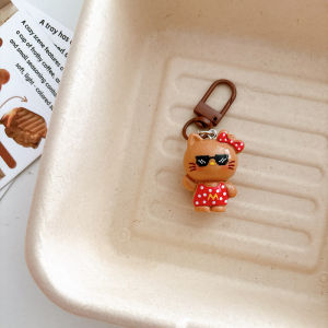 Cute 3D Black Leather KT Cat Keychain Pendant Creative Cartoon Bag Pendant Backpack Accessories Best Friend Gift