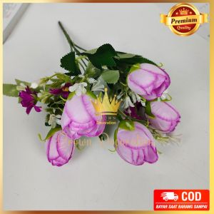 Bunga mawar mini Tulip cabang 5 - Imitasi mawar tulip artificial bunga mawar plastik  untuk  dekorasi rumah dekorasi kamar dan dekorasi wedding atau dekorasi pelaminan