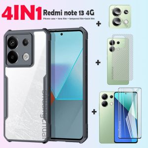 For Redmi note 13 tempered glass 4IN1 Redmi note 13 phone case Full screen cover tempered glass film+Camera lens Film+back film +Shockproof Phone Case Privacy Ceramic membra
