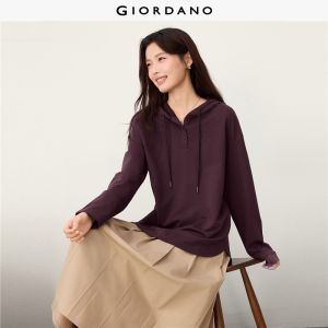 Giordano Beau Monde Women 100% cotton curved hem half button hoodie Free Shipping 13326629