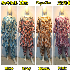 Setelan Rayon Berkualitas Tinggi & Desain Modern: Setelan Set Rayon Bangkok XXL LD 100 cm - LD 110 cm Motif Daun Palme Kekinian 3258