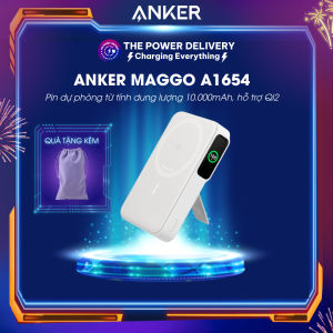 Pin dự phòng từ tính Anker MagGo Power Bank (10K) A1654 màn hình hiển thị hỗ trợ Qi2 sạc không dây 15W PD 27W