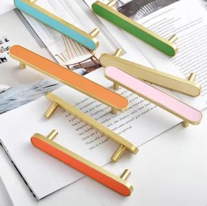 LDIES Solid Brass + Leather Colorful Cabinet Handles Kitchen Cupborad Door Round Knobs Decorative Wardrobe Pulls for Childrens Room 9Y8K3