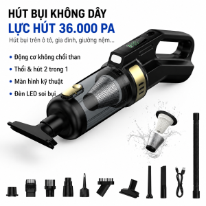 ELEC HOME – Máy Hút Bụi Cao Cấp Không Dây 36000Pa Động Cơ Không Chổi Than Hút & Lau 2 Trong 1