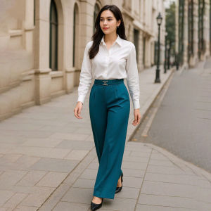 Quần tây ống Suông phối khoen quần tây công sở cao cấp quần tây lưng cao quần ống rộng quần tây nữ