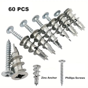 SET BAUT SEKRUP SKRUP TAPPING DAN FISCHER FISHER FISER 60 PCS Kit Sekrup Self Drilling Drywall Anchor with Tapping Screw