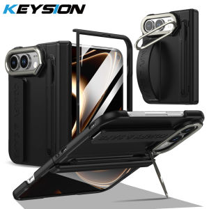 ≮923≯KEYSION Wristband Fold Phone Case for iPhone Duo Hard PC Hinge Shockproof Back Cover with Stand Touch Pen+Screen Protector