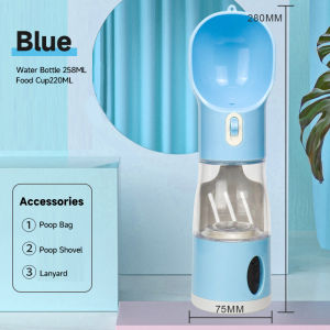 4 in 1 Pet Water Bottle / Dog Water Bottle / Portable Pet Dog Water Bottle Food Dispenser with Poop Bag Holder and Poop Spade Shovel