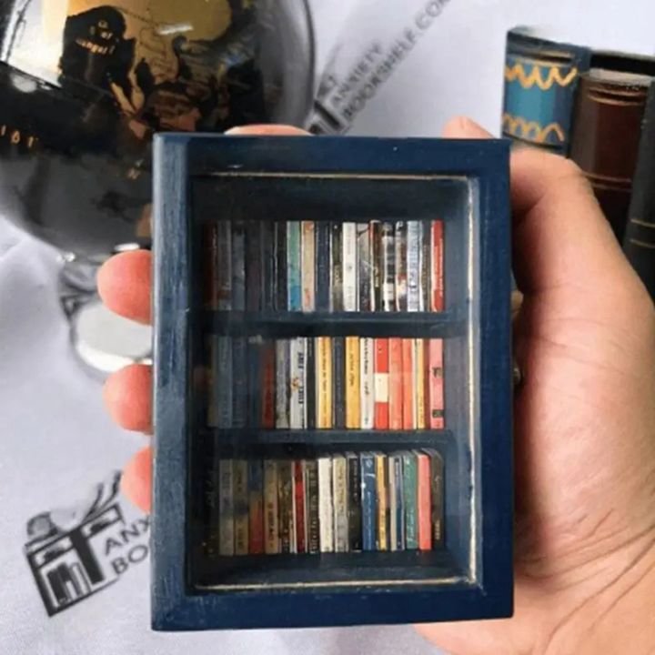 Miniature bookshelf pocket anxiety bookshelf wooden tiny book library