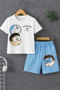 kaos setelan anak anak usia 0-7 tahun / berganbar cartoon/ gambar dora emon /baju anak keren dan elegan