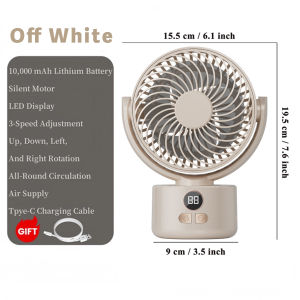 Camping Fan Portable Desk Kipas Display Rechargeable 10000mAh Charging 3 Speed Electric Fan Silent Table Oscillating Wireless Fan