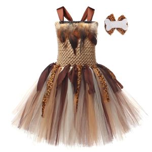 Cave Girls Costume for Girl Wild Man Cosplay Birthday Jungle Carnival Party Dresses Fancy Tutus Outfit Halloween Tutu Dress2026