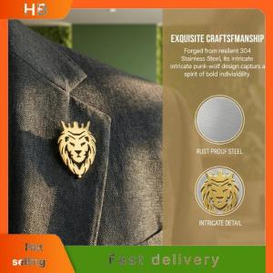 HB Stainless Steel Animal Crown Lion Lapel Pin Brooch for Men Women Suit Badge for Business Dinner Wear
