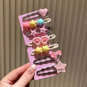 7pcs/set Sweet Cute Hairpin Dopamine Pink Metal Headdress Star Hair Clip Set for Girls Women Barettes