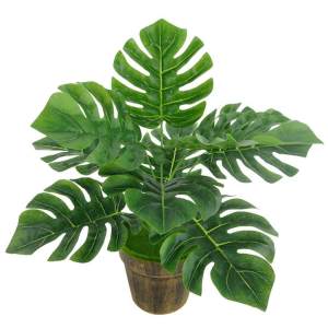 【Feelife】1 Bouquet  9 Leaves Artificial Green Palm Plants Monstera Leaves for Home Garden Living Room Bedroom Balcony Plastic Tropical Decor Long Fake Plant