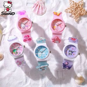 Sanrio Hello Kitty นาฬิกา Kuromi Cinnamoroll Kawaii นาฬิกาควอทซ ์ กันน ้ ํา Casual แฟชั ่ น My Melody นาฬิกาข ้ อมือผู ้ หญิงเด ็ กของขวัญวันเกิด