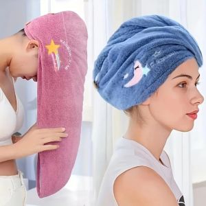 ERYRG Soft Quickly Dry Hair Hat Super Absorbent Embroidery Style Bathroom Women Head Towels Shower Cap Coral Fleece Girls Cute Hair Towel Birthday Gift