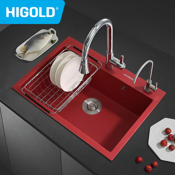 HIGOLD Red Sink Colourful Kitchen Sink Quartz Materials Multiple