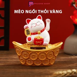 Mèo Ngồi Thỏi Vàng Mèo Thần Tài Vẫy Tay Năng Lượng Mặt Trời Trang Trí Nhà cửa / Xe Hơi