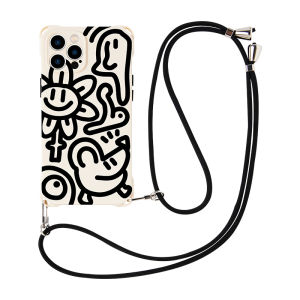 for Vivo case V29 V27 V20Pro V21 V23 Y36 Y27 5G Y11 Y12 Y15 Y17 Y16 4G Y52 Y72 5G X60 X70 X80 X90 Y77 5G Simple graffiti girl crossbody lanyard soft silicone anti-drop and shock-proof