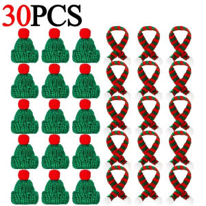 50Pcs Mini Santa Hat Lollipop Bottle Cap DIY Knitting Christmas Hats Scarf New Year Party Favors DIY Handmade Accessories