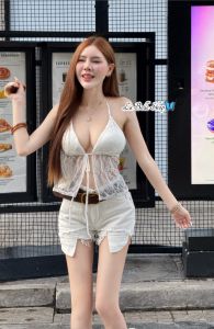 sOn สายเดียวลูกไม้ซีทรูแต่งสายผูกหน้าอกเสริมฟองน้ำใส่แล้วเซ็กซี่แรงๆเลยจร้า(lb31)