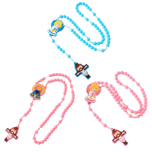 2 Pack Catholic Children Rosary Necklace with Crosses Charm and Colorful Beads Religious Gift Christian Prayer