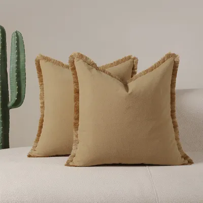 【SG】Pillow Cover 45x45cm Cushion Cover Thickening Washed Cotton Fringe Throw Pillow Covers Zipper Pillowcase Solid Color