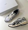 HajimeSorayama element JJJJOUND X GEL KAYANO 14 joint sports running shoes for men and women are black, silver and white.. 